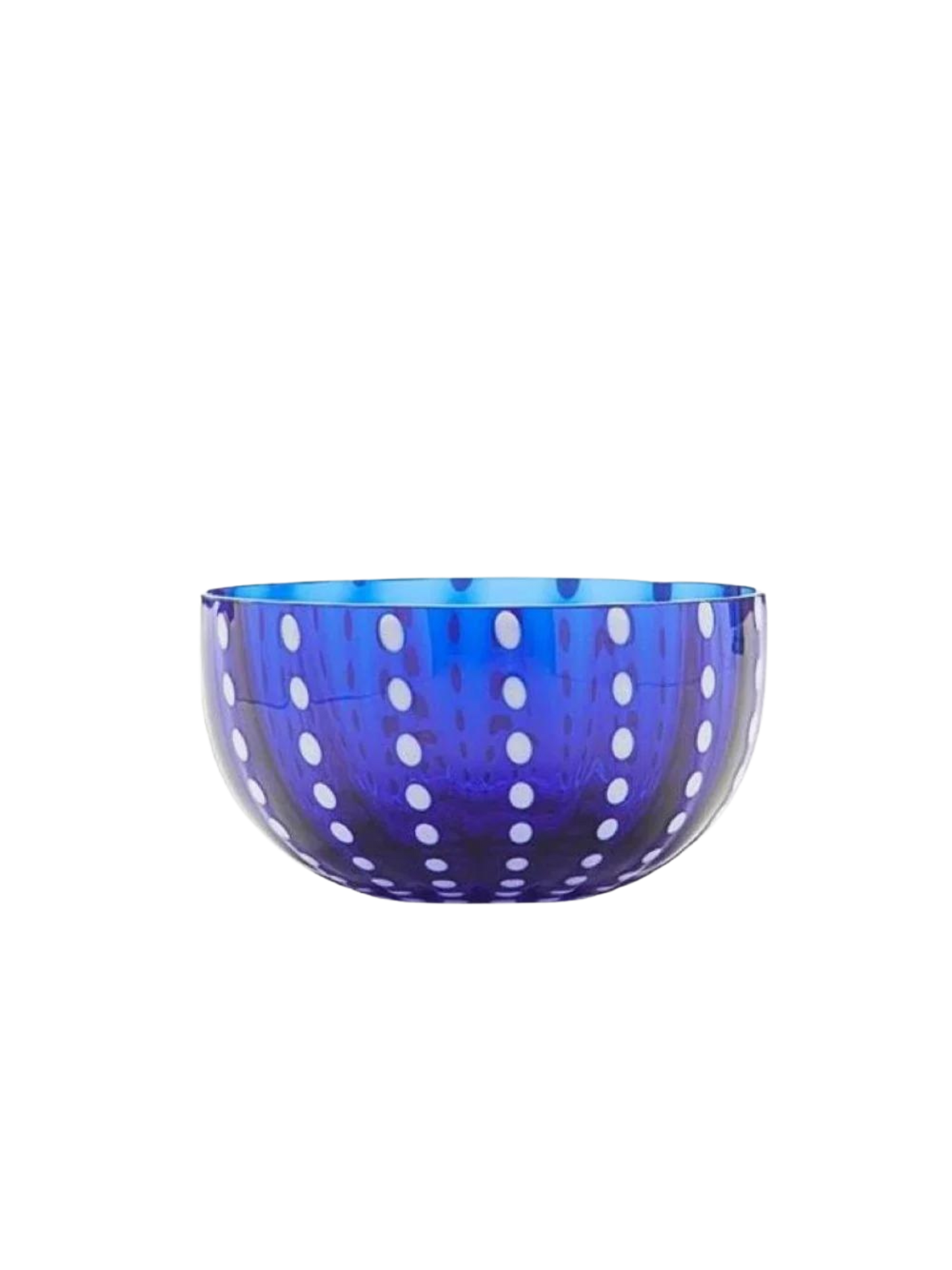 Glas skål i farven blå med hvide glas perler udtryk