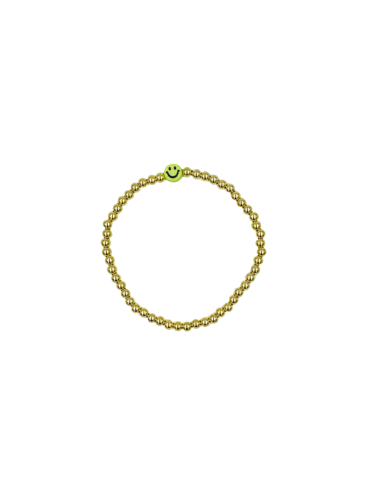 Guld lignende perler med grønt smiley i midten