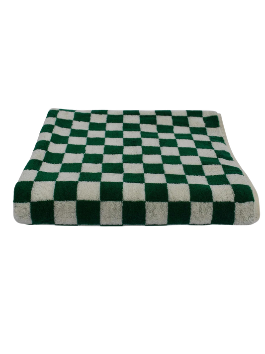 Hvid og grøn ternet håndklæde