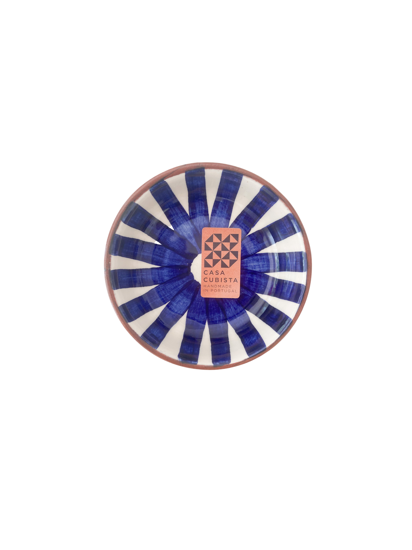 Hvid og blå stribet terracotta skål