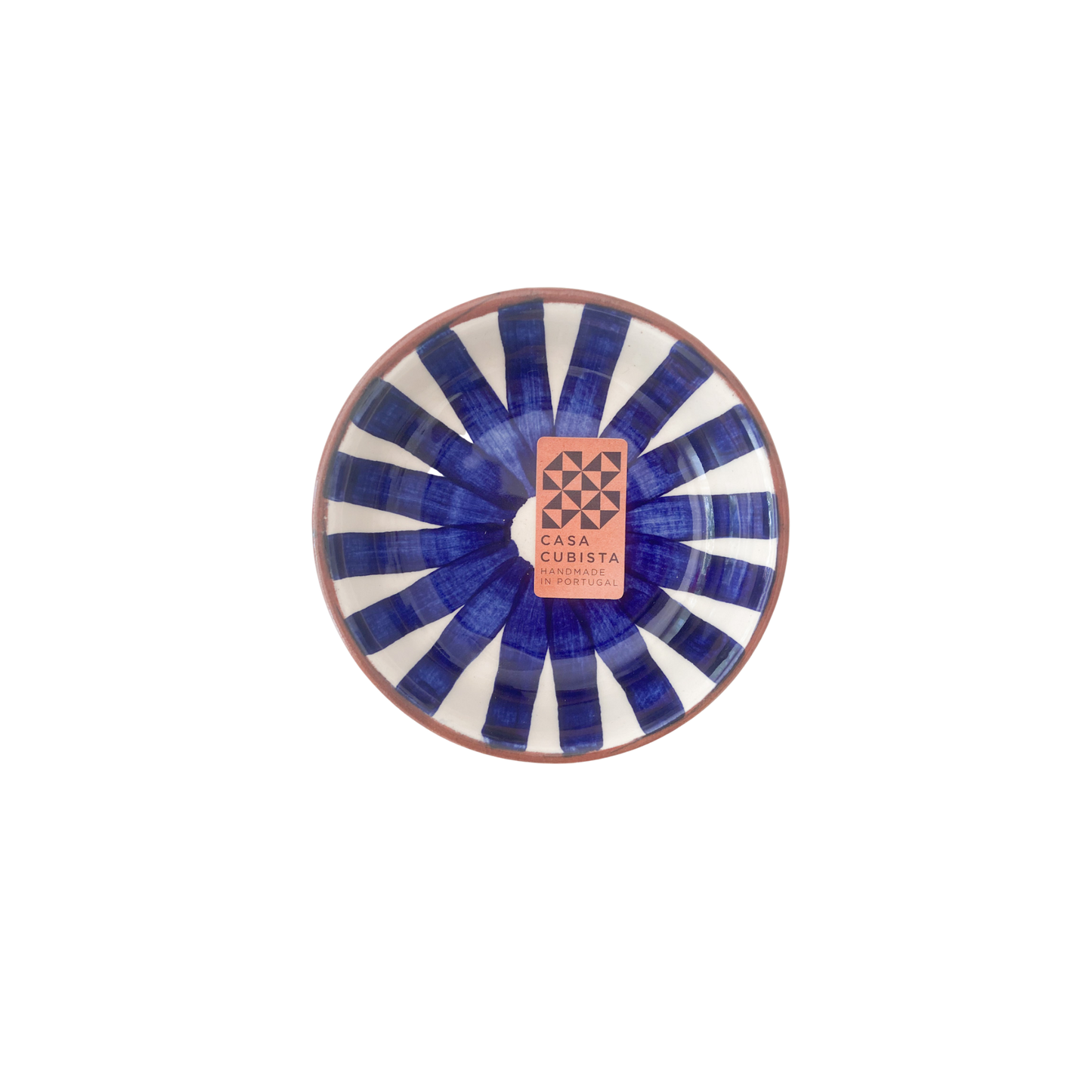 Hvid og blå stribet terracotta skål
