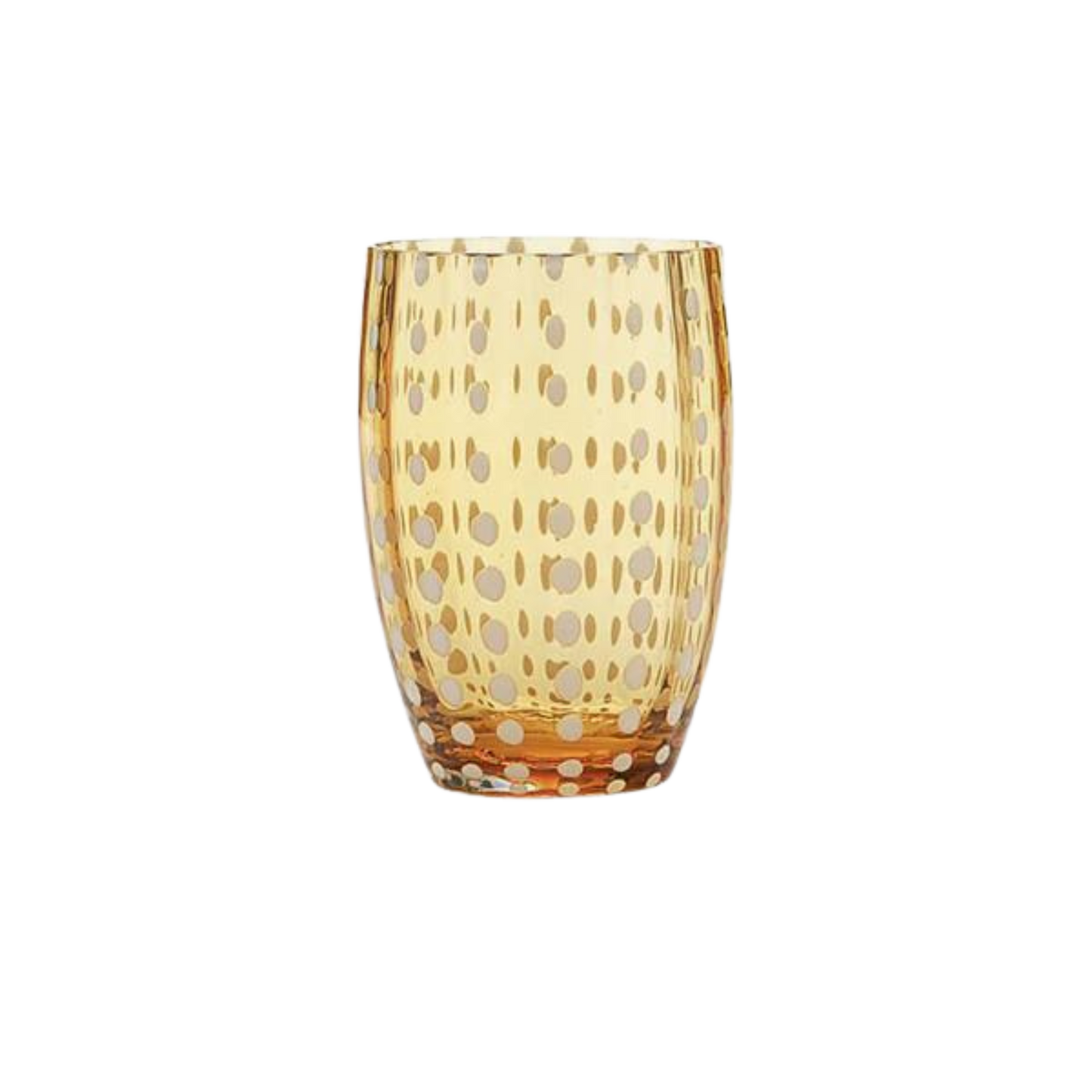 Glas i farven amber med hvide perler på