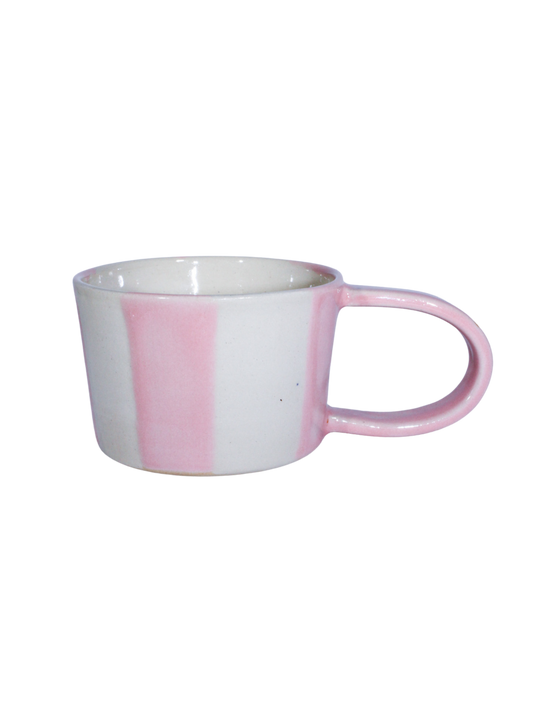 Hvid og lyserød stribet kop