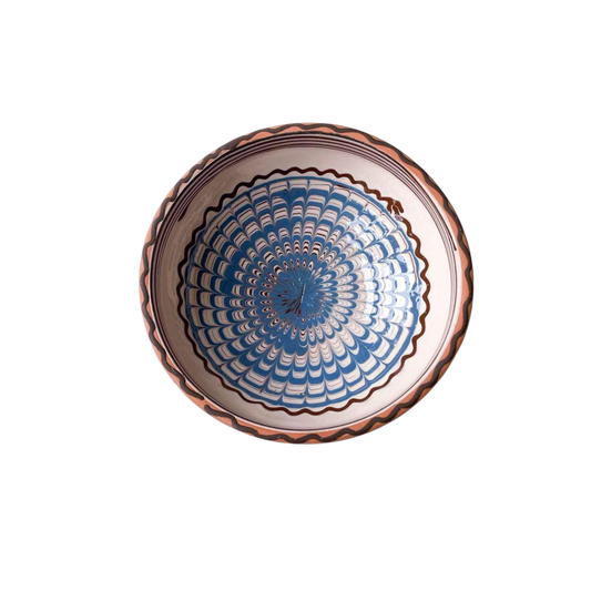Hvid keramik skål med blåt mønster