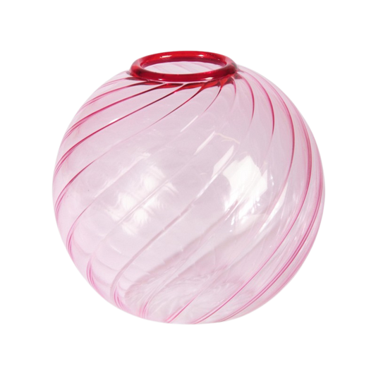 Spiral vase i lyserød med rød kant