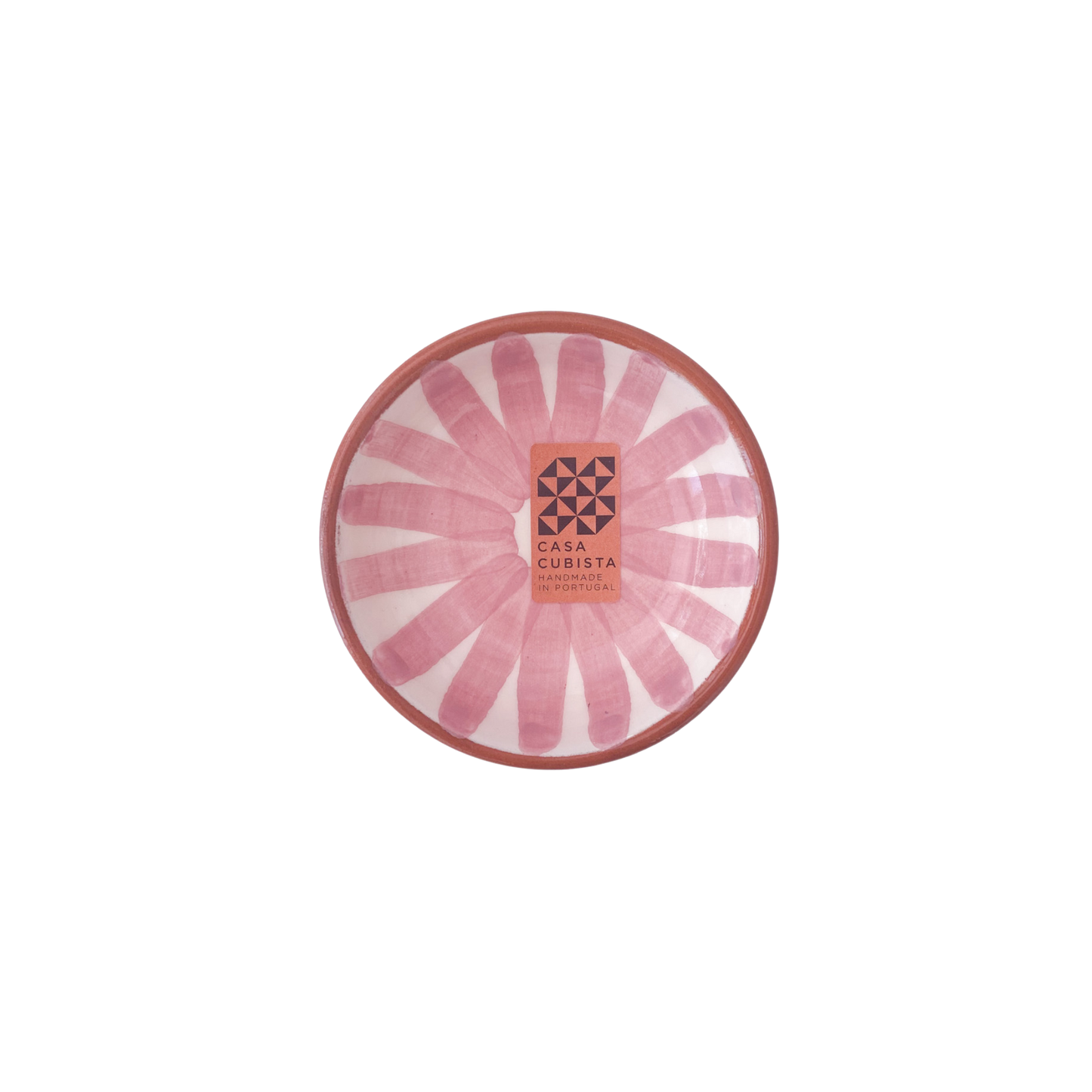 Hvid og lyserød stribet skål