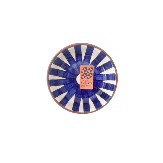 Hvid og blå stribet terracotta skål